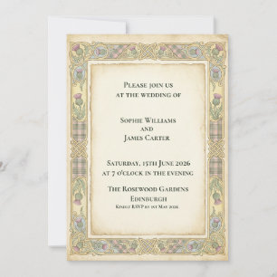 Ivory Celtic Thistle Tartan Wedding Invitation