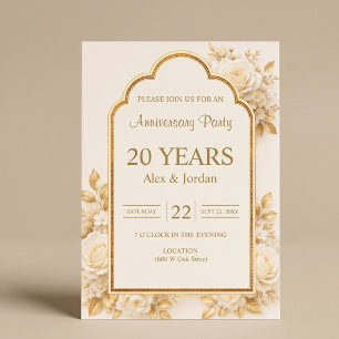 Ivory & Champagne Floral Anniversary Party Invitation