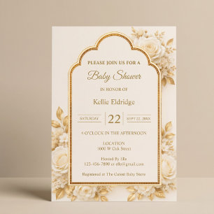 Ivory & Champagne Floral Baby Shower Invitation