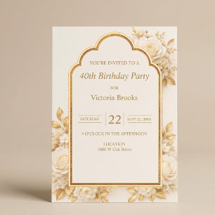 Ivory & Champagne Floral Birthday Party Invitation