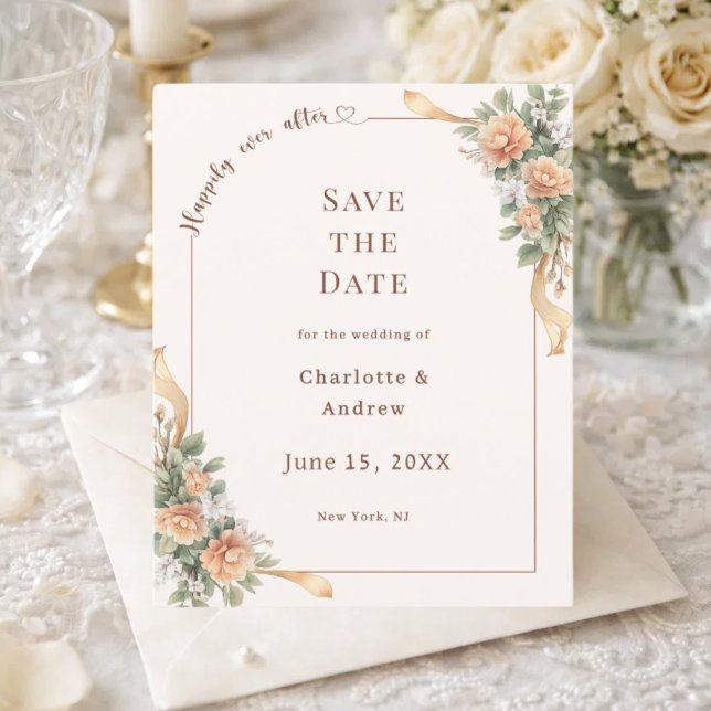 Ivory champagne florals wedding Save the Date card (Creator Uploaded)