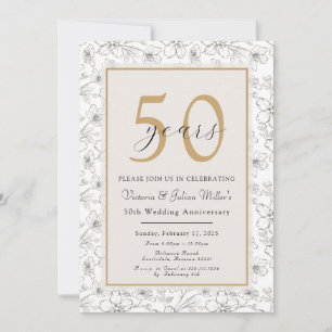 Ivory Champagne Gold Anniversary Invitation