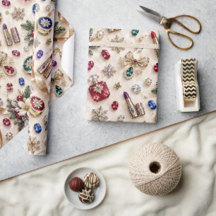 Ivory Champagne Jewel Cosmetics Christmas Wrapping Paper