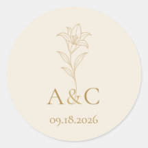Ivory Champagne Lily Wedding Monogram Envelope Sea