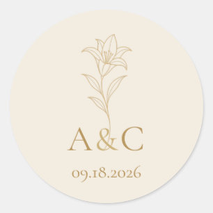 Ivory Champagne Lily Wedding Monogram Envelope Sea Classic Round Sticker