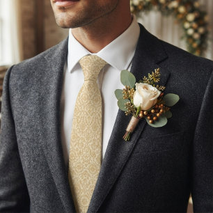 Ivory Champagne Medallion Damask Tie