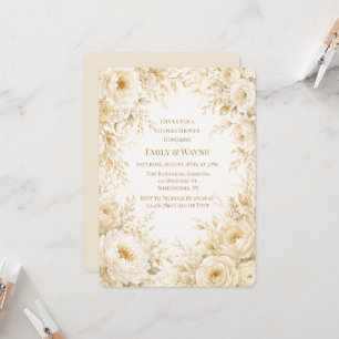 Ivory Champagne Pearl White Floral Couples Shower Invitation