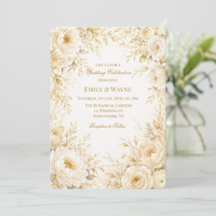 Ivory Champagne Pearl White Floral Wedding Invitation