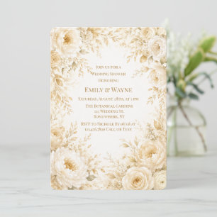 Ivory Champagne Pearl White Floral Wedding Shower Invitation