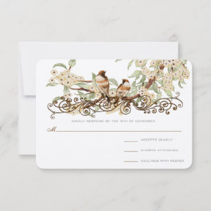 Ivory Cherry Blossom Vintage Love Birds Wedding RSVP Card