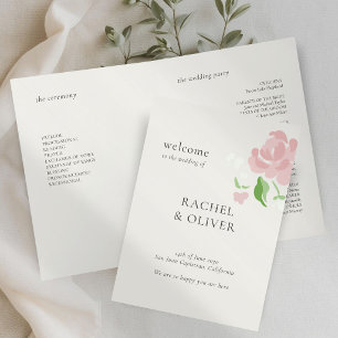 Ivory Chic Blush Floral Wedding Folded Program Programme