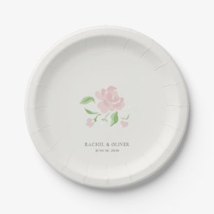 Ivory Chic Blush Rose Wedding Paper Plate