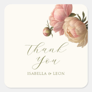 Ivory Chic Blush Script Rose Wedding Square Sticker