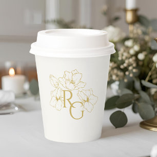 Ivory Chic Faux Gold Monogram Wedding Paper Cups