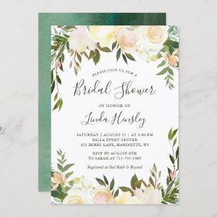 Ivory Chic Floral Garden Greenery Bridal Shower Invitation