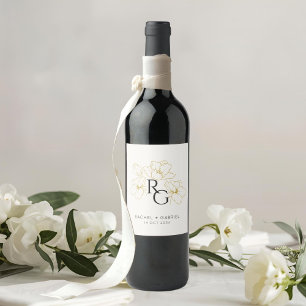 Ivory   Chic Floral Monogram Wedding Wine Label