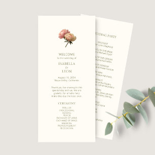 Ivory Chic Floral Rose Wedding Program Menu