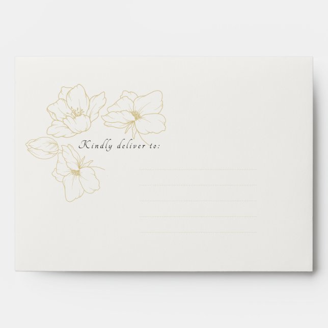 Ivory | Chic Gold Floral Wedding  Envelope (Front)