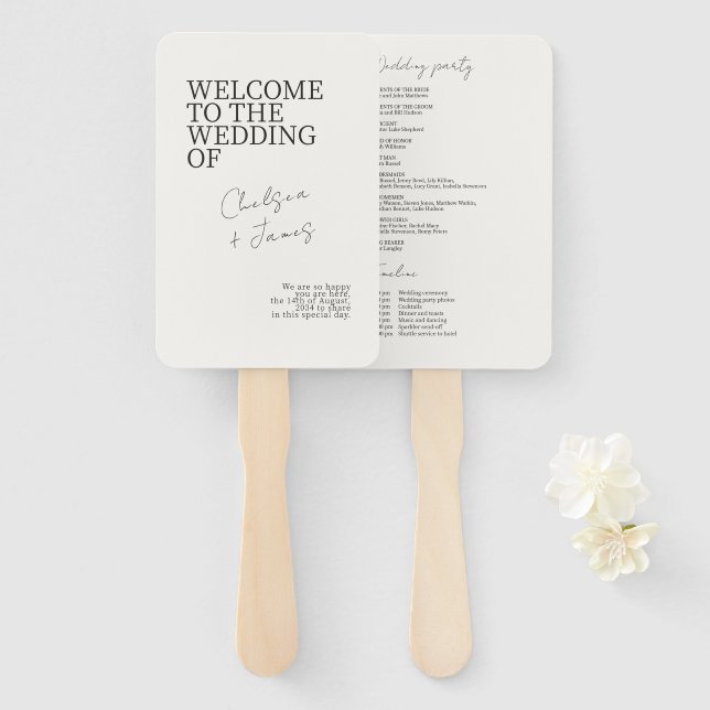 Ivory | Chic Minimalist Wedding  Hand Fan (Front and Back)
