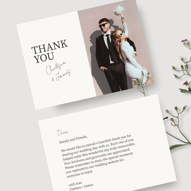 Ivory | Chic Modern Flat Wedding Thank You Card (Creator Uploaded)