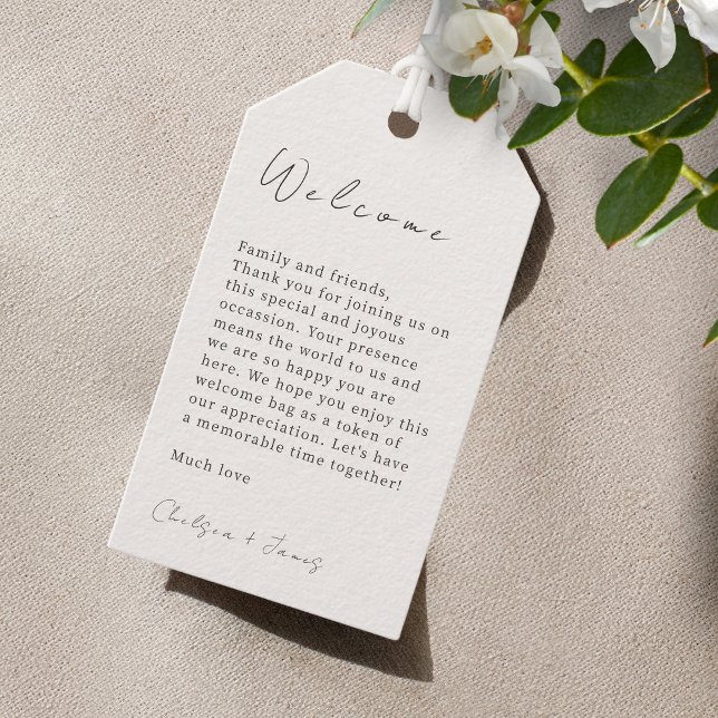 Ivory | Chic Script Wedding Welcome Gift Tag (Creator Uploaded)
