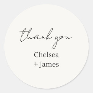 Ivory Chic Simple Script Thank You Wedding Classic Round Sticker