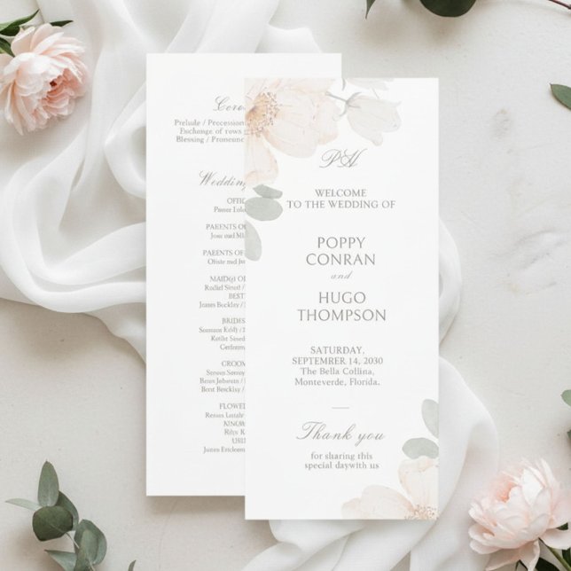 Ivory | Chic Watercolor Flower Wedding Program Programme (Creator Uploaded)