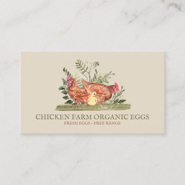 Ivory Chicken Family Farm Fresh Eggs Hen Rooster Business Card (Front)