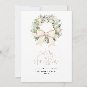 Ivory Christmas Wreath Christmas Watercolor  Holiday Card