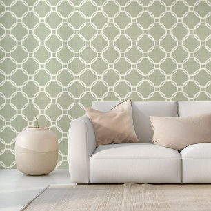 Ivory Circles Art Pattern On Sage Green Background Wallpaper