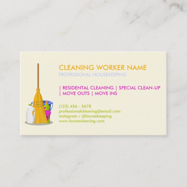 Ivory Cleaning Service Housekeeper Janitorial Business Card (Front)