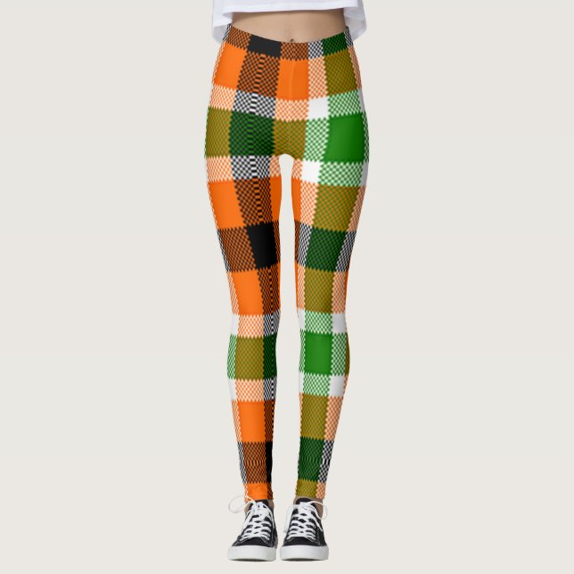 Ivory Coast Flag Colours Madras Check Plaid Leggings (Front)