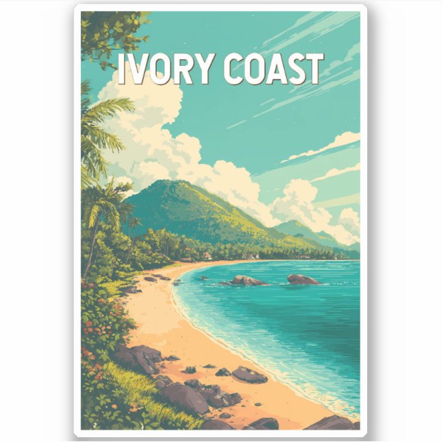 Ivory Coast Illustration Travel Art Vintage (Front)
