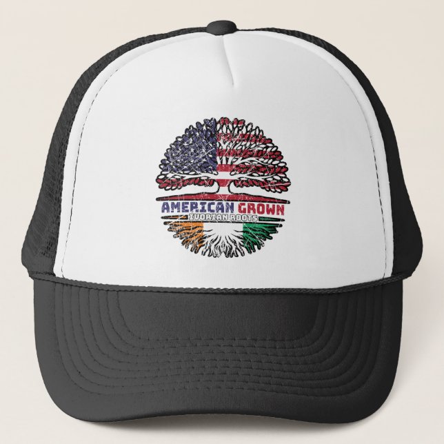 Ivory Coast Ivorian American USA Tree Roots Flag Trucker Hat (Front)