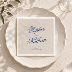 Ivory Cobalt Blue Calligraphy Wedding Napkins