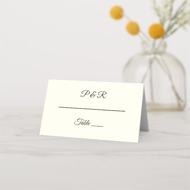 Ivory Color Simple Stylized Script Wedding Place Card (Front)
