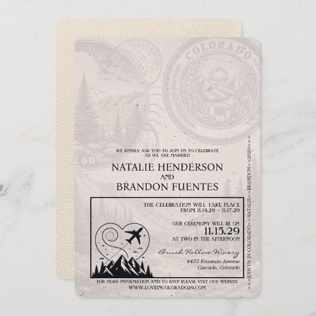 Ivory Colorado Passport Wedding Invitation (Front/Back)