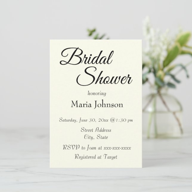 Ivory Colour Simple Style Bridal Shower Invitation (Standing Front)