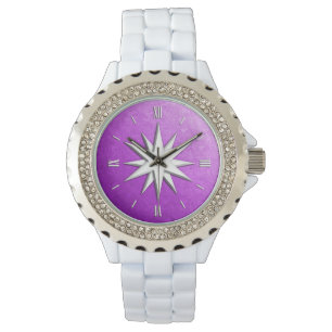Ivory compass rose - amethyst background watch
