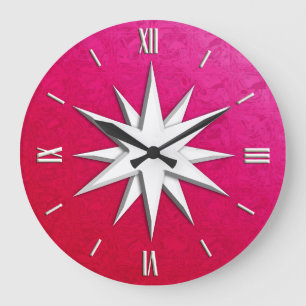 Ivory compass rose - ruby glass background large clock