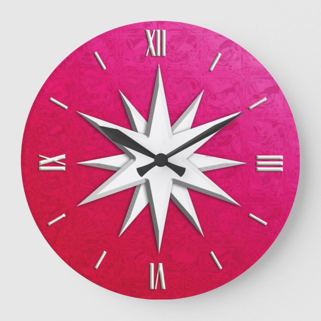 Ivory compass rose - ruby glass background large clock (Front)
