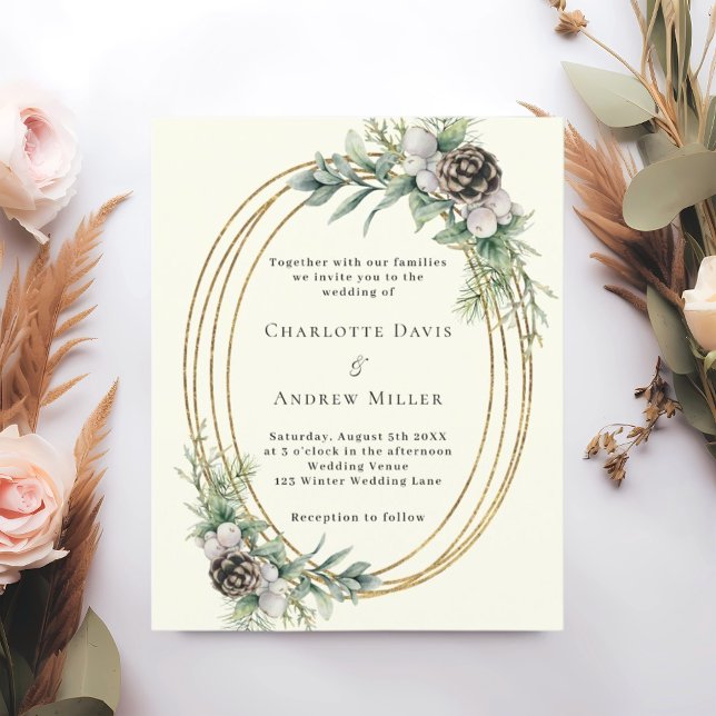 Ivory cone pine greenery wedding invitation (Creator Uploaded)