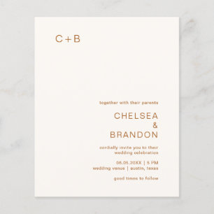 Ivory Copper Monogram Modern Budget Wedding Invite