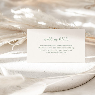 Ivory Cream and Sage Green   Wedding Details Enclosure Card