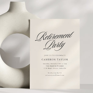 Ivory Cream Black Script Retirement Celebration Invitation