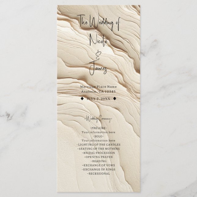 Ivory Cream Bohemian Textured Wedding Programme (Front)