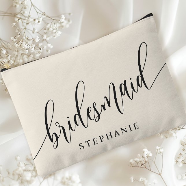 Ivory Cream Bridesmaid Modern Calligraphy Accessory Pouch (Creator Uploaded)