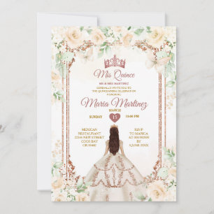 Ivory Cream & Copper Gold Princess Quiñceanera Invitation
