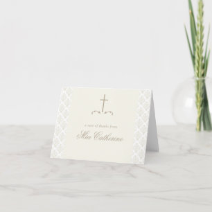 Ivory Cream Damask Cross Thank You Card