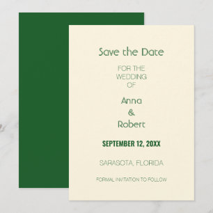 Ivory Cream Dark Green Save the Date